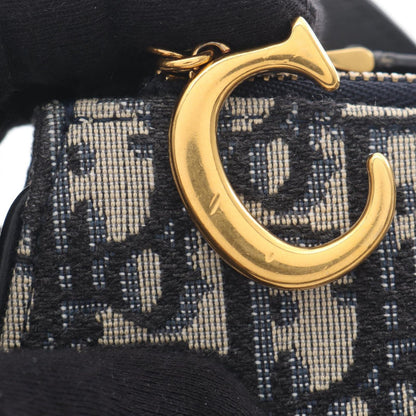 Dior Shoulder Bag Saddle Pouch Oblique Navy Canvas Leather — view 6