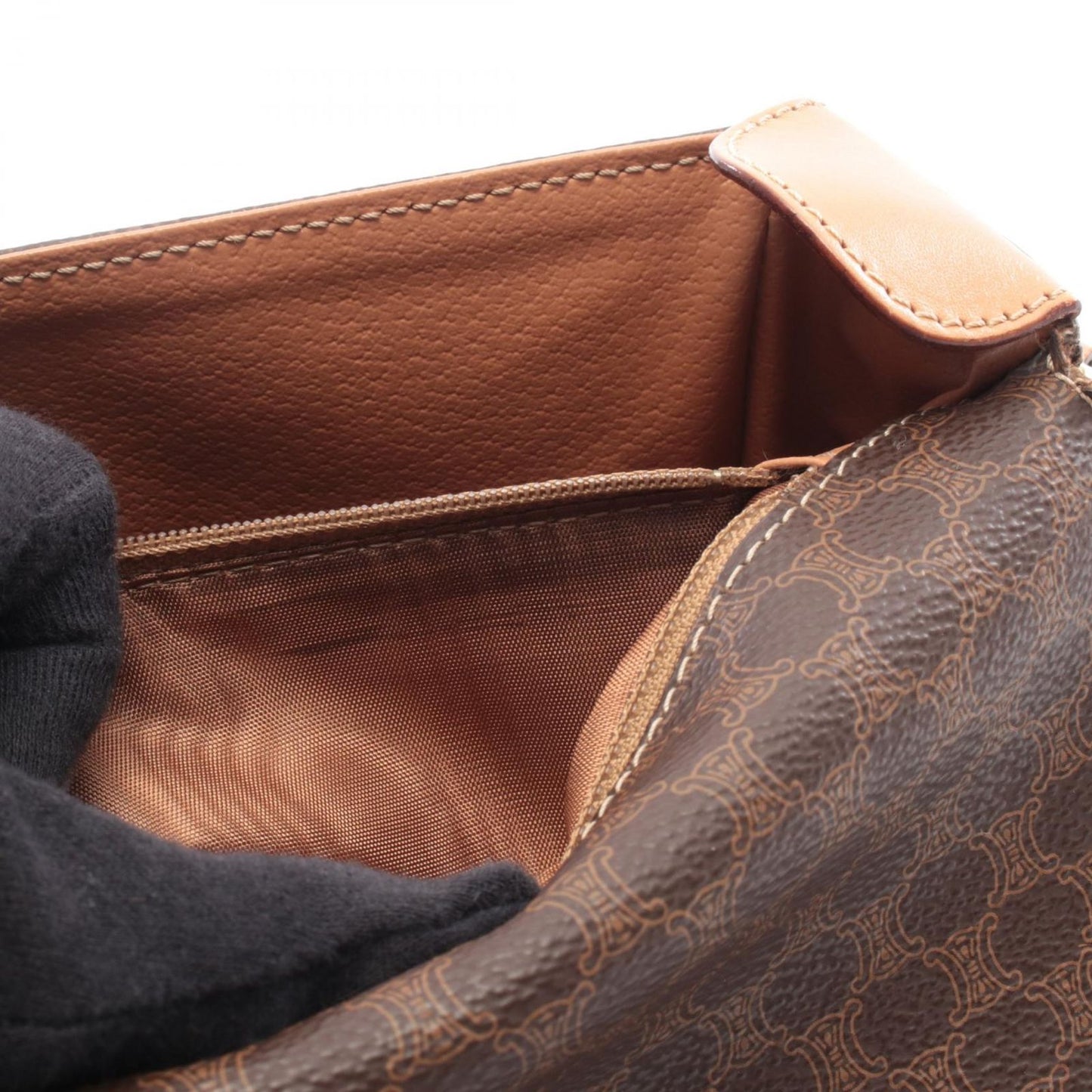 Celine Shoulder Bag Macadam Dark Brown Natural Canvas Leather — view 6