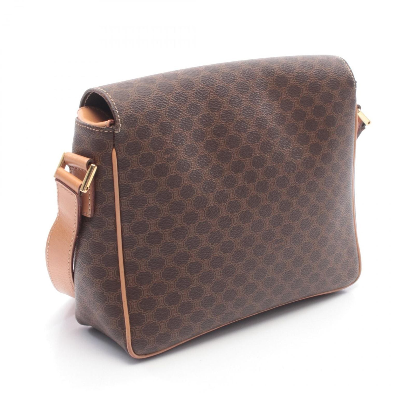 Celine Shoulder Bag Macadam Dark Brown Natural Canvas Leather — view 2
