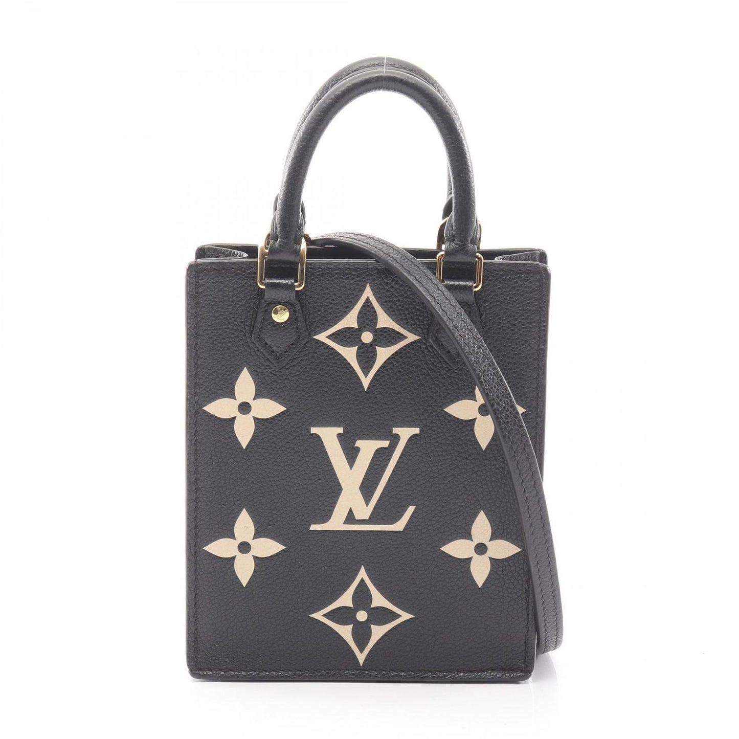 Louis Vuitton Handbag Petite Sac Plat Black Beige Leather