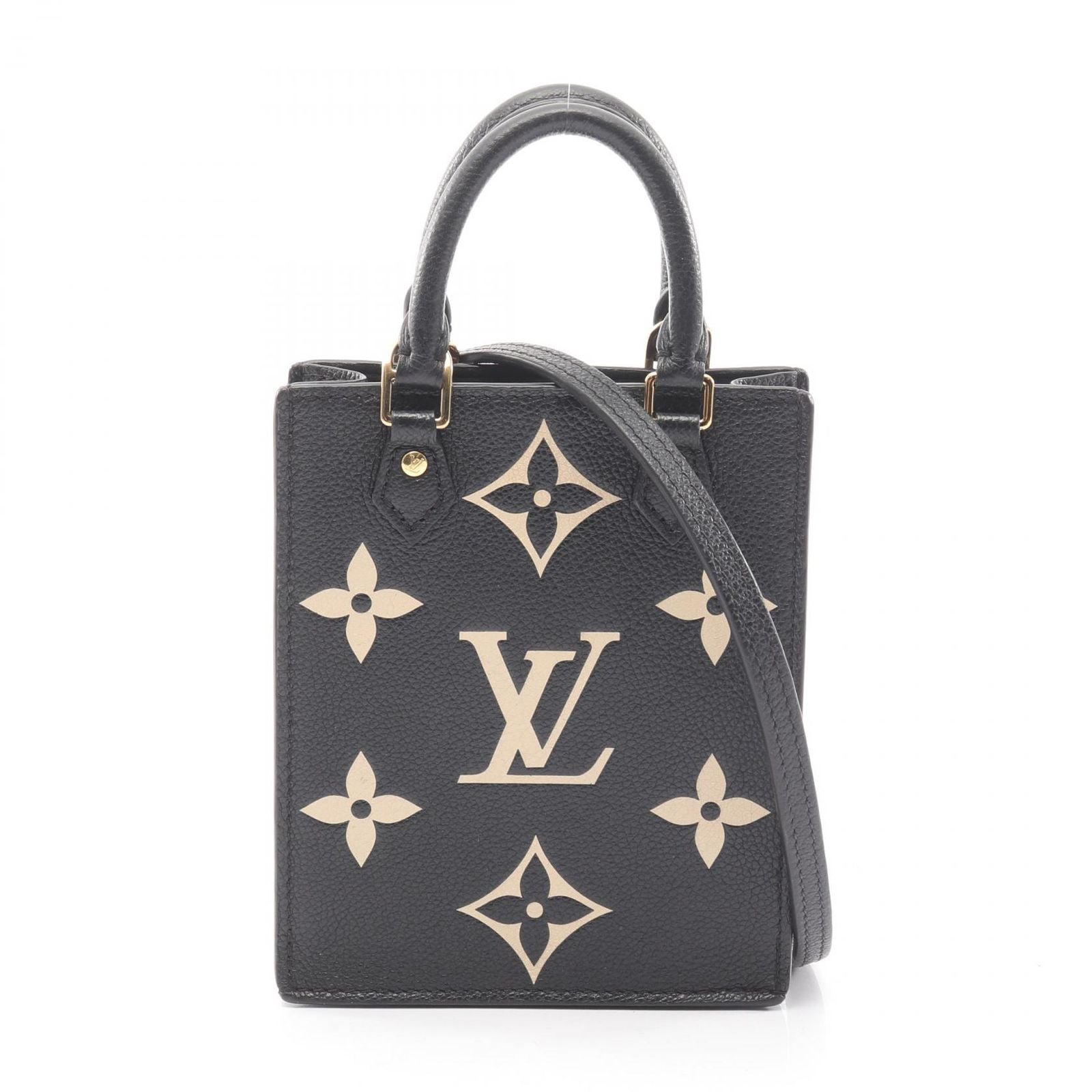 Louis Vuitton Handbag Petite Sac Plat Black Beige Leather