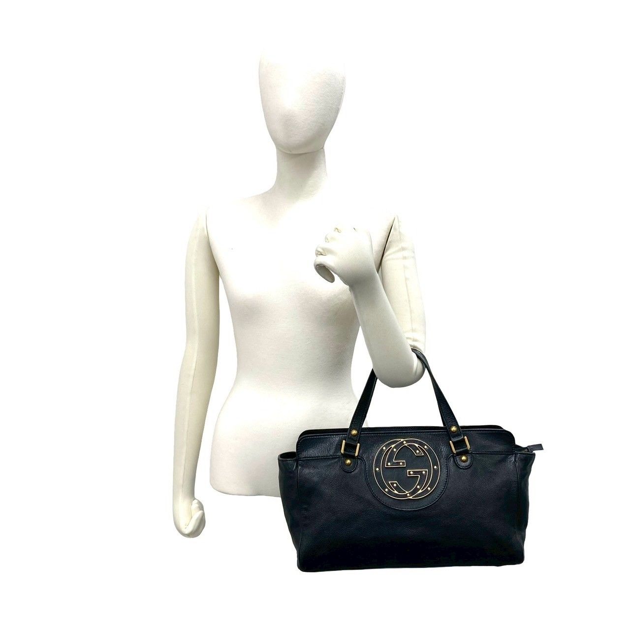 Gucci Interlocking Studs Leather Mini Tote Boston Bag Black — view 2