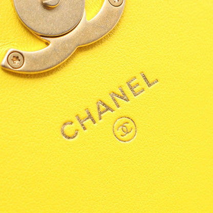 Chanel Shoulder Bag Quilted Mini Yellow Lambskin Chain Wallet — view 4