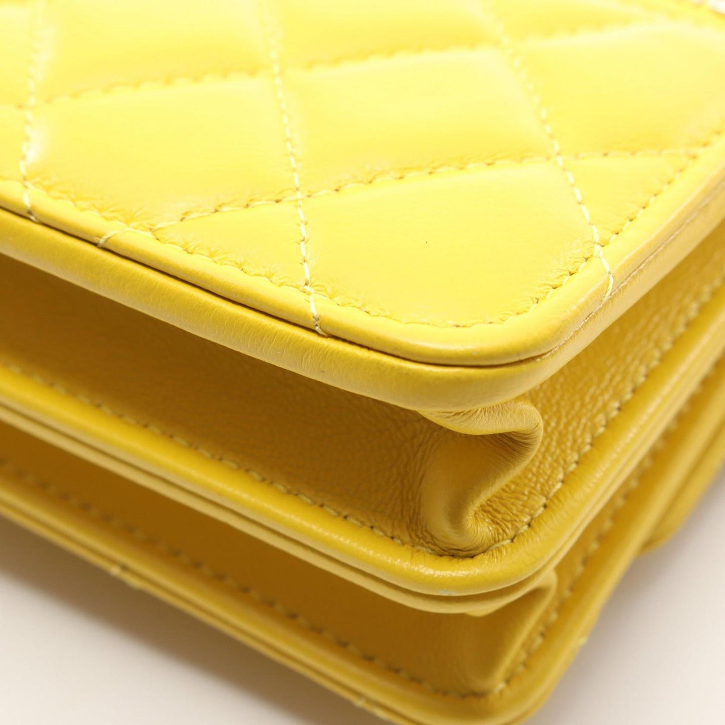 Chanel Shoulder Bag Quilted Mini Yellow Lambskin Chain Wallet — view 7