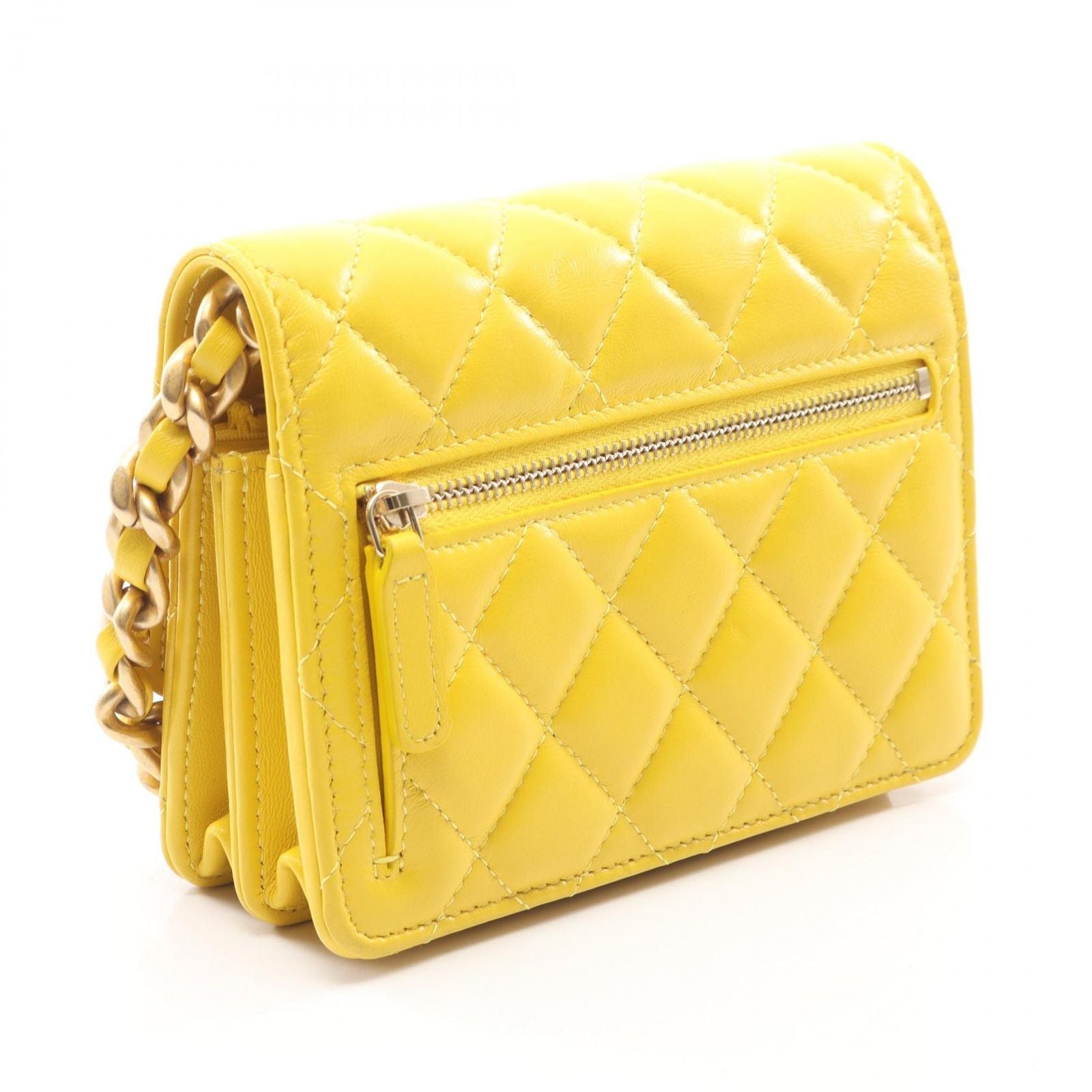 Chanel Shoulder Bag Quilted Mini Yellow Lambskin Chain Wallet — view 2