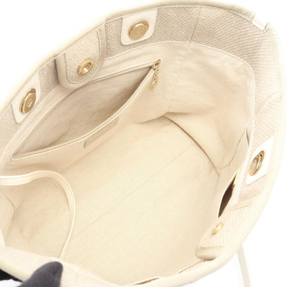 Chanel Tote Deauville Light Gray Canvas Leather Chan MM Ready — view 3