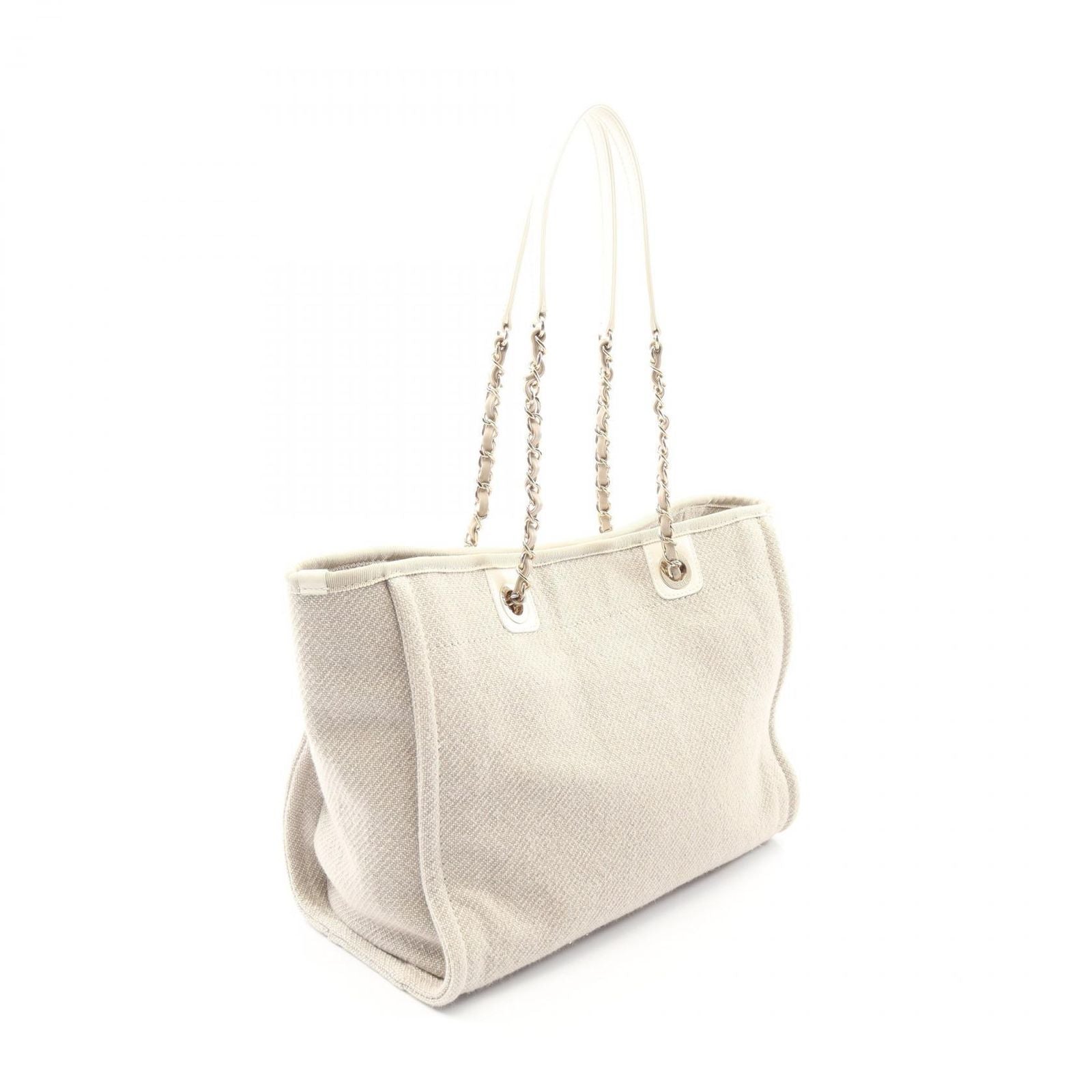 Chanel Tote Deauville Light Gray Canvas Leather Chan MM Ready — view 2