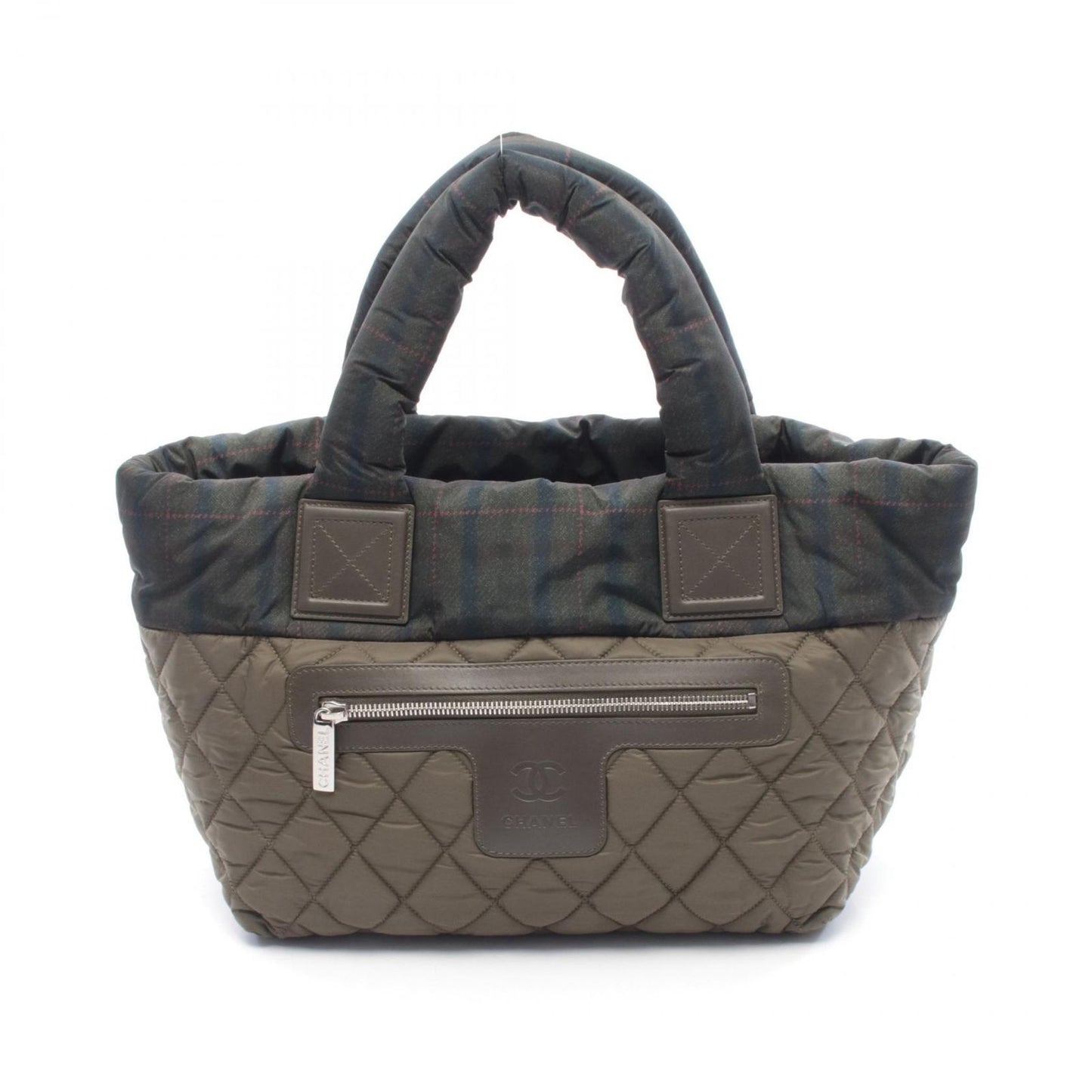 Chanel Tote Coco Small Khaki Green Nylon Leather