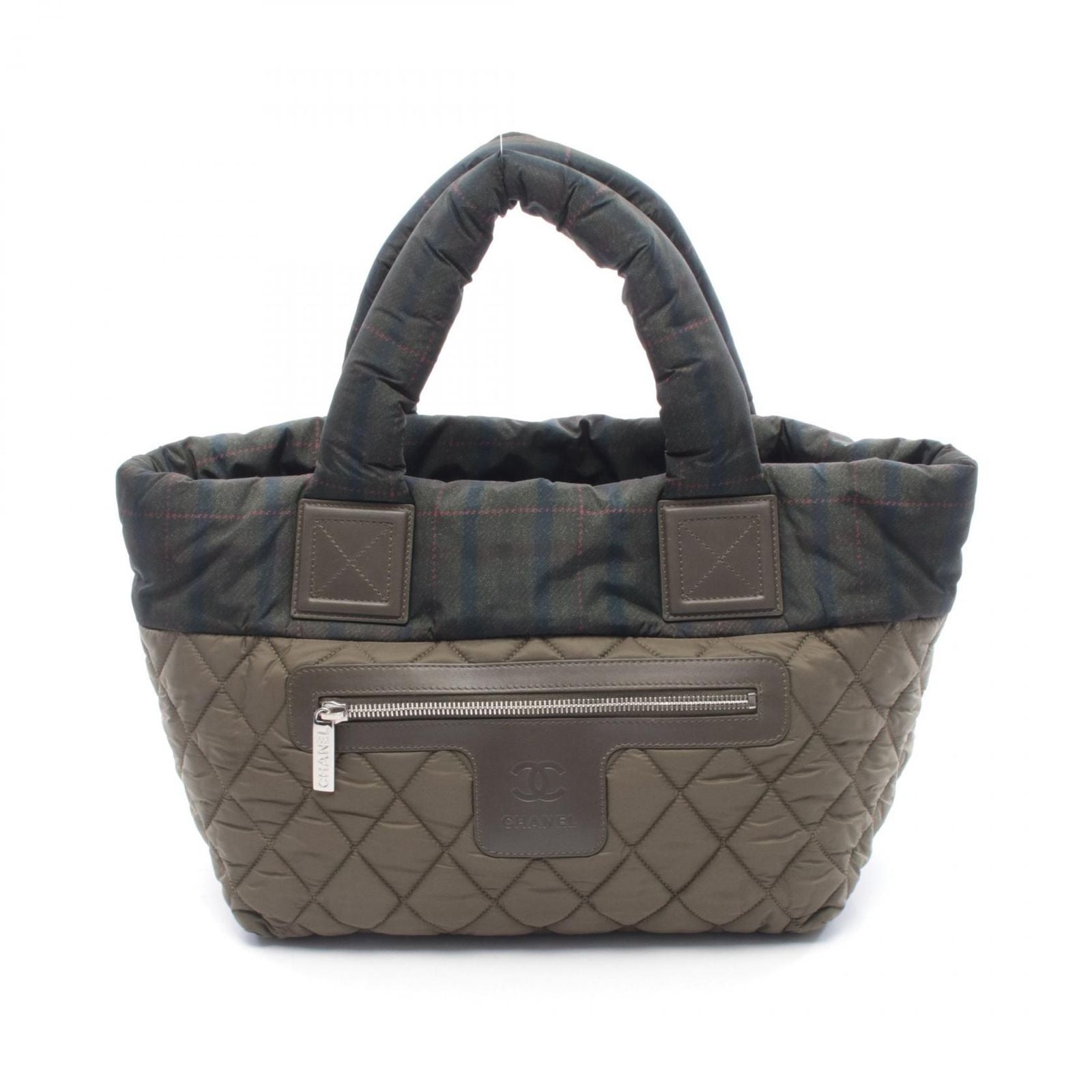 Chanel Tote Coco Small Khaki Green Nylon Leather