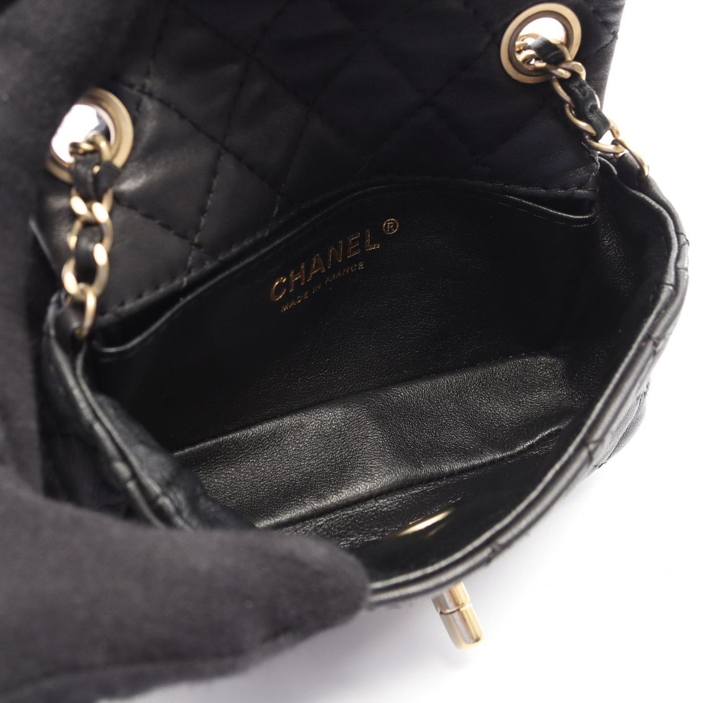 Chanel Shoulder Bag Quilted Mini Black Lambskin Chain — view 3