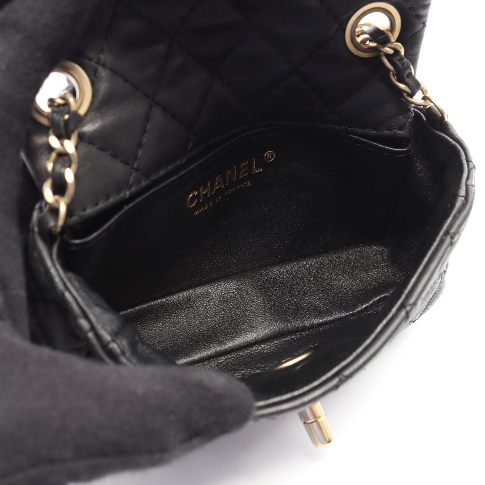 Chanel Shoulder Bag Quilted Mini Black Lambskin Chain — view 3
