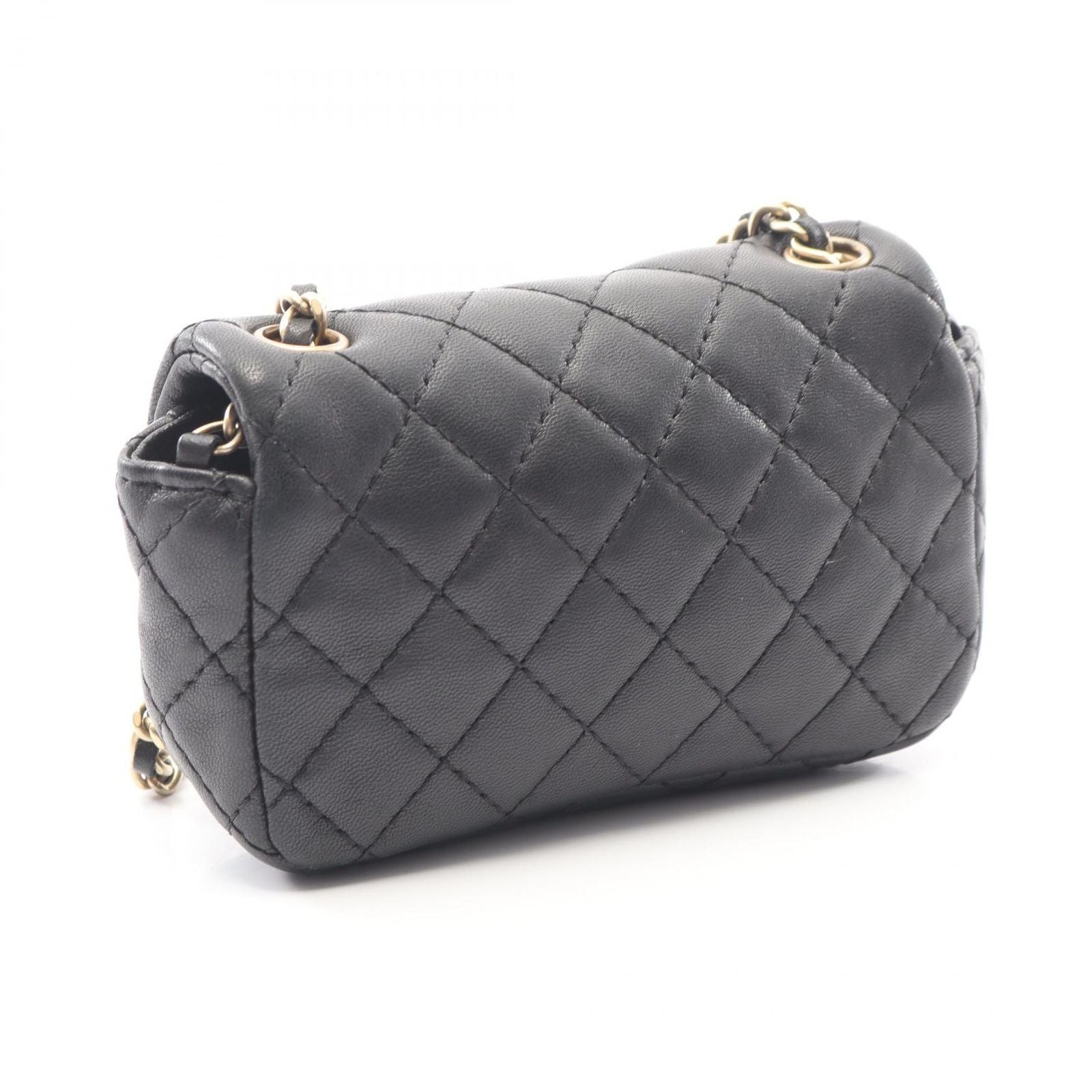 Chanel Shoulder Bag Quilted Mini Black Lambskin Chain — view 2