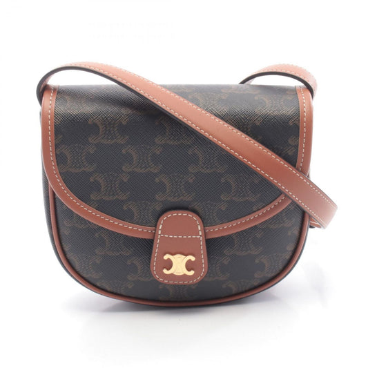 Celine Shoulder Bag Triomphe Mini Besace Black Brown Canvas Leather