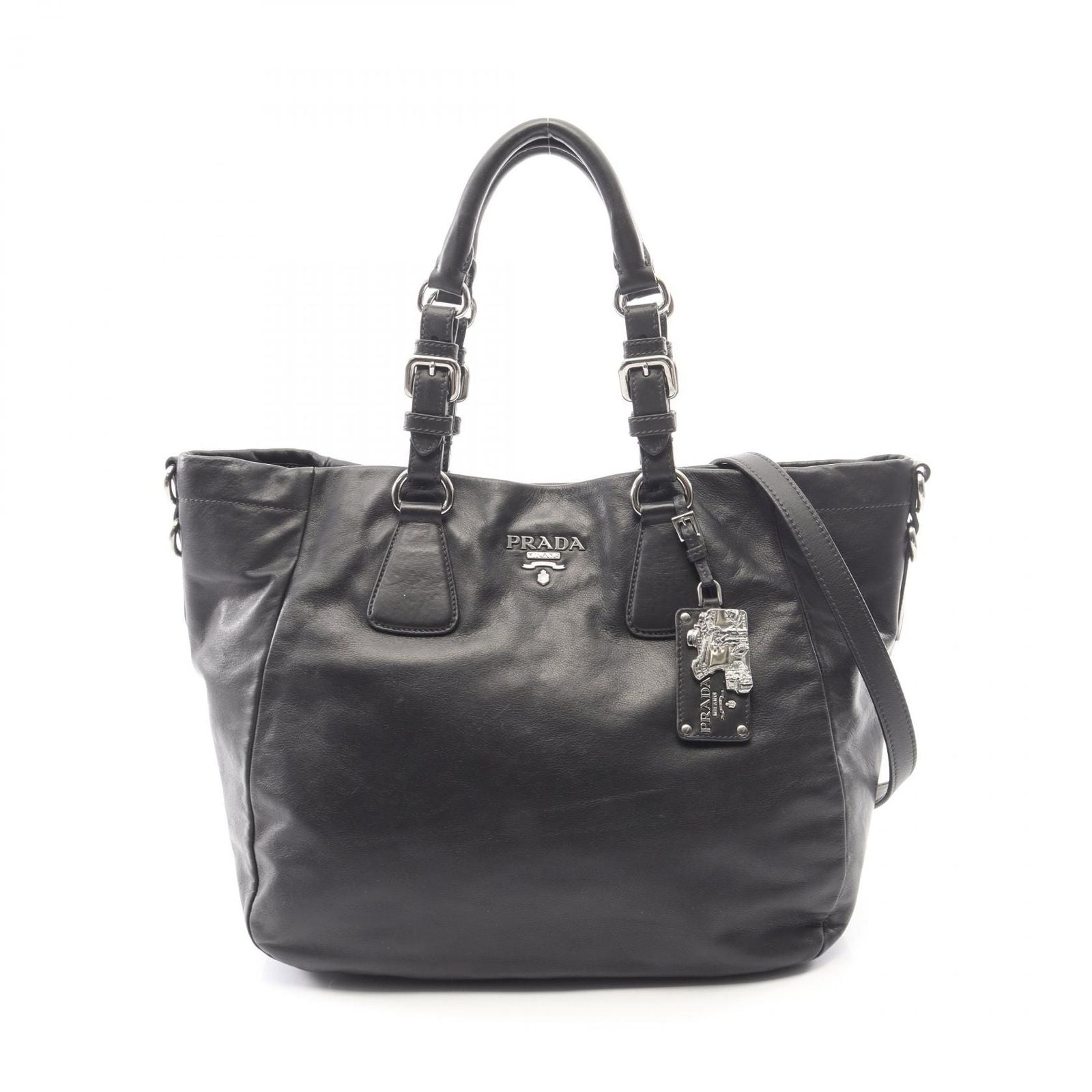 Prada Handbag Soft Calf 2-Way Black Leather Tote