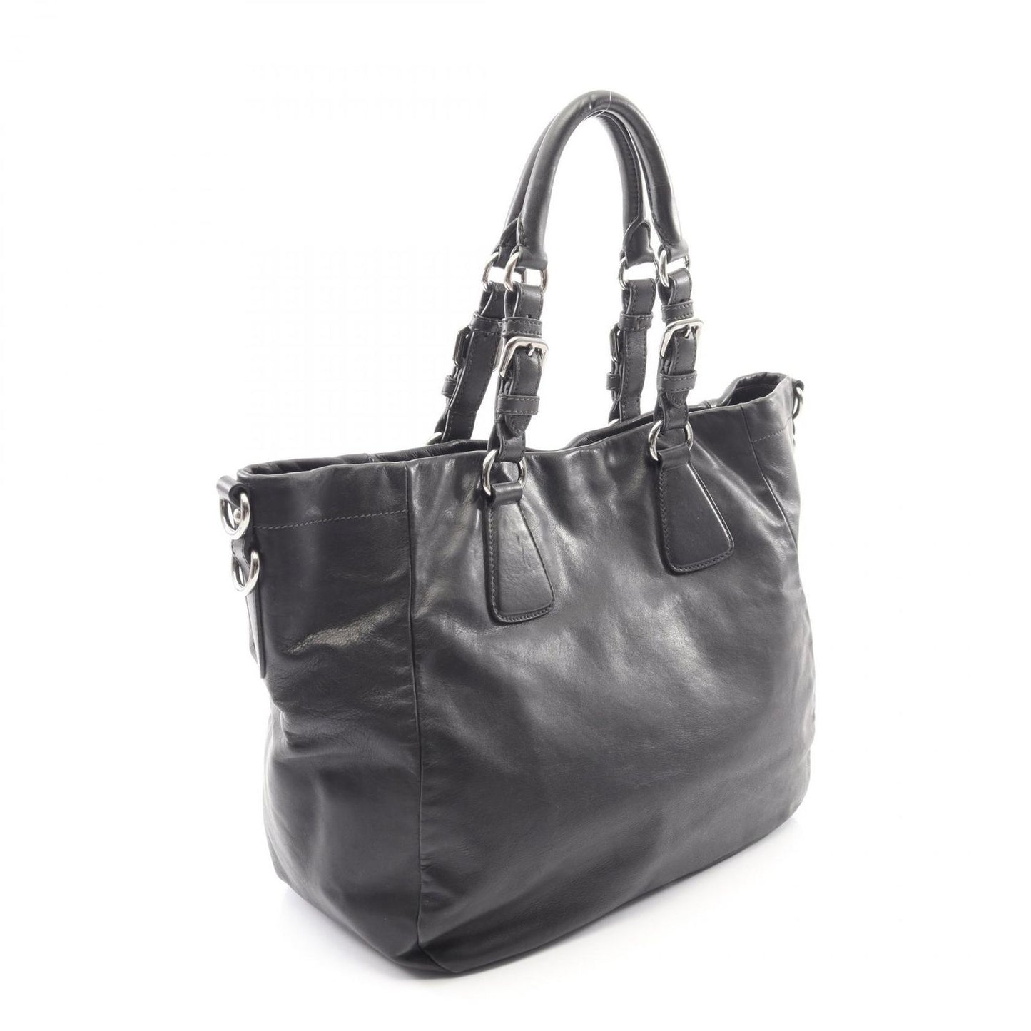 Prada Handbag Soft Calf 2-Way Black Leather Tote — view 2