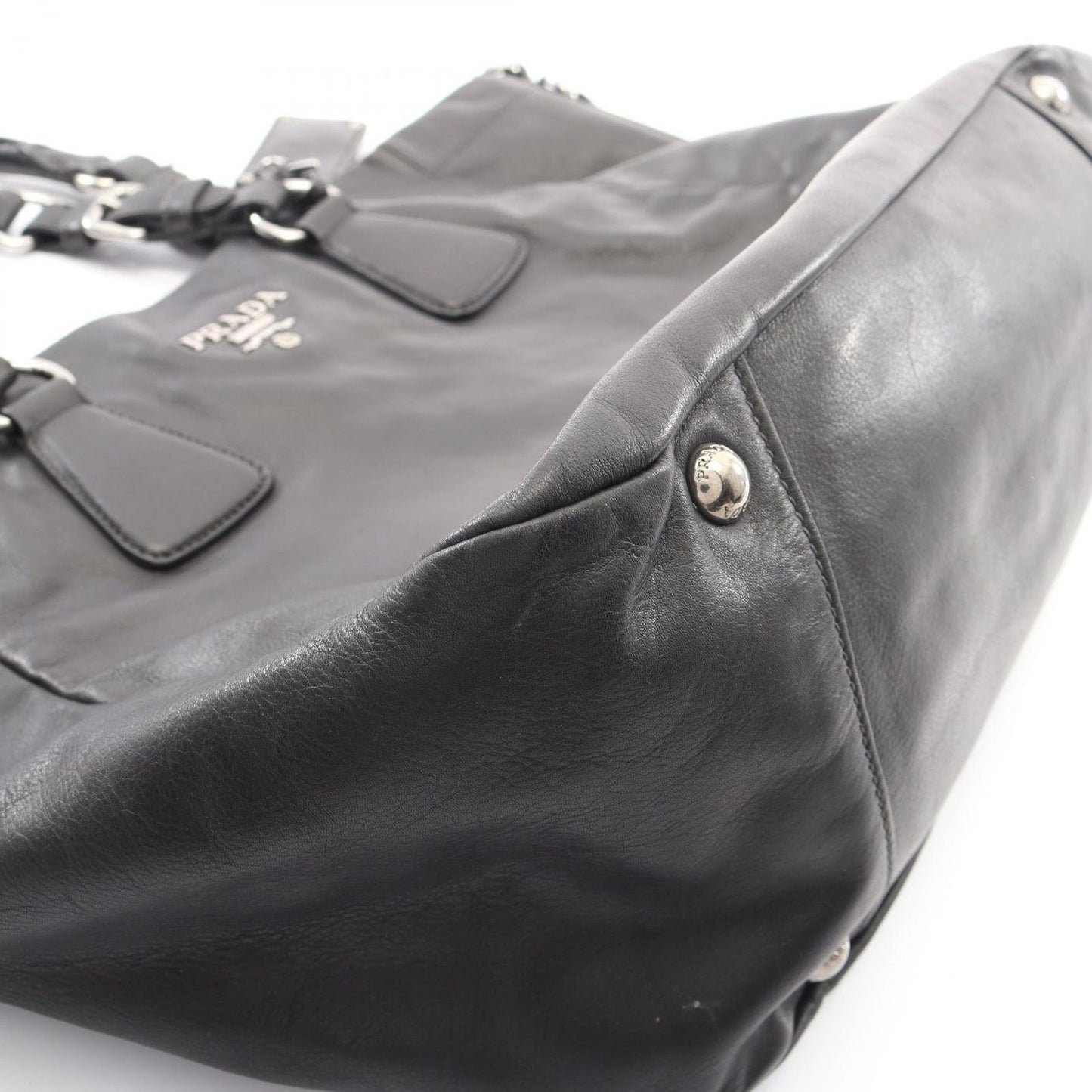 Prada Handbag Soft Calf 2-Way Black Leather Tote — view 7