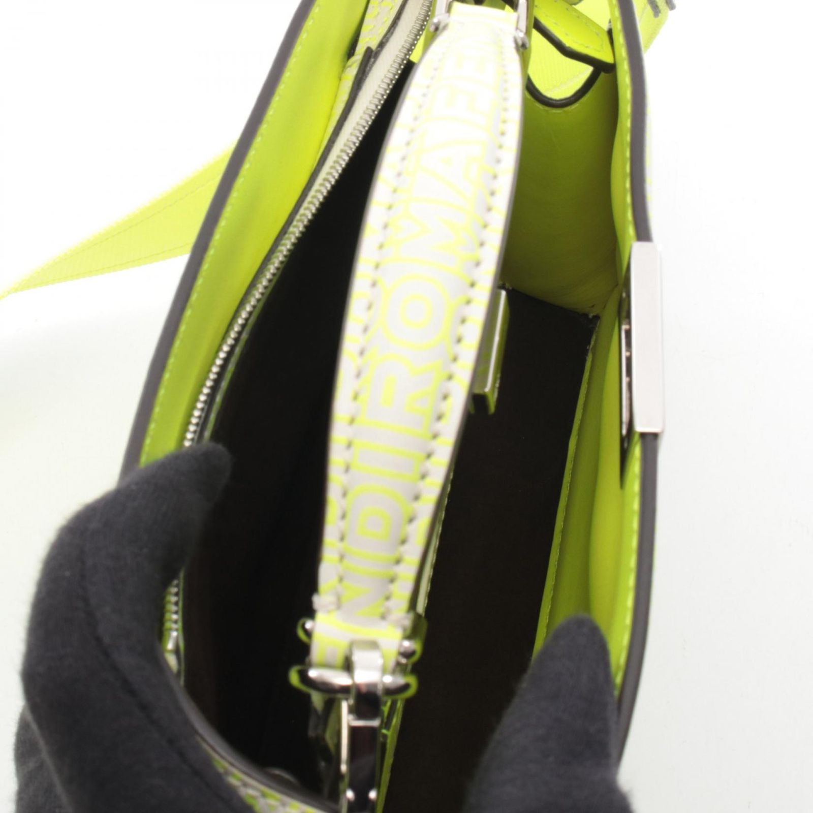 Fendi Handbag Peekaboo ISeeU X-cross White Neon Yellow Leather — view 3