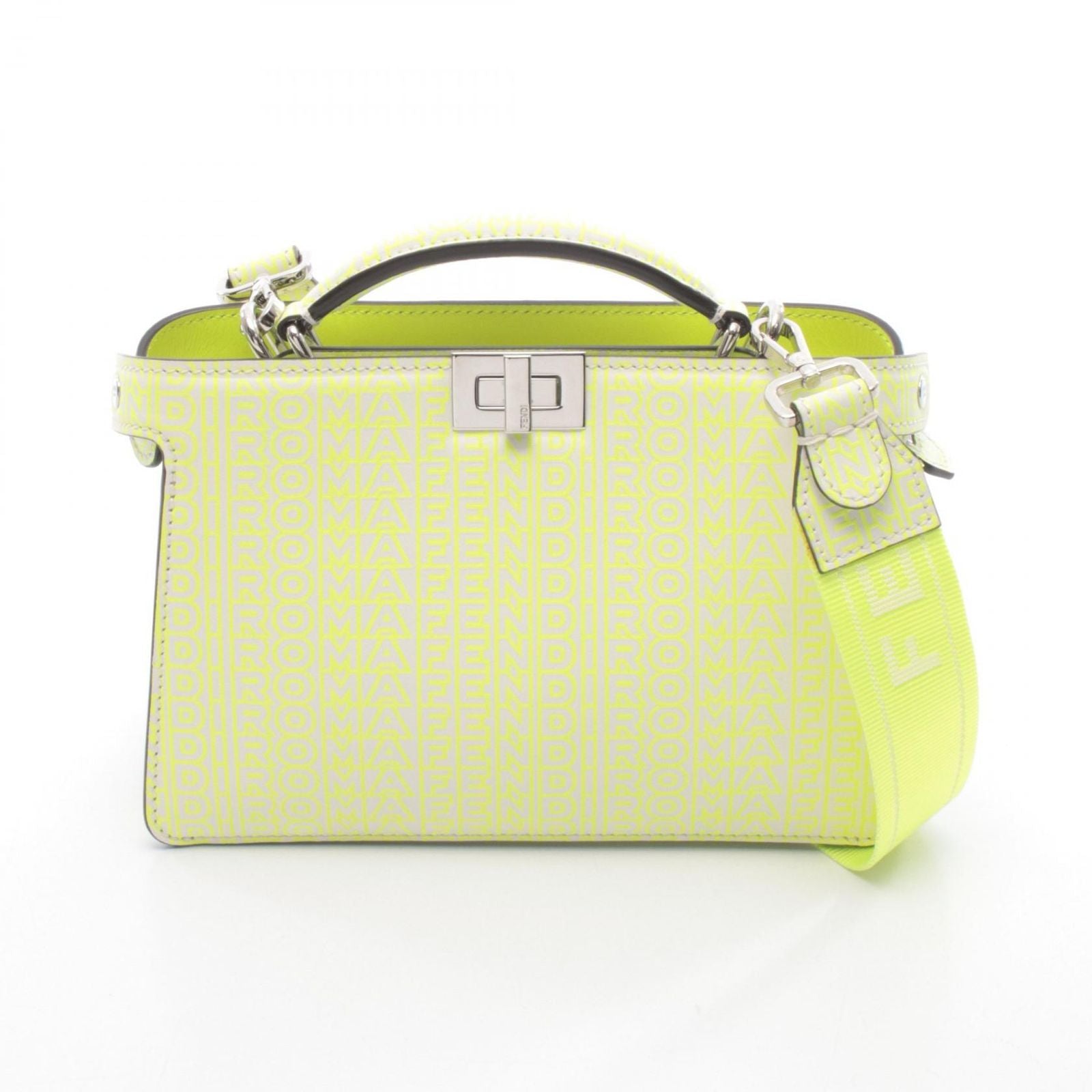 Fendi Handbag Peekaboo ISeeU X-cross White Neon Yellow Leather