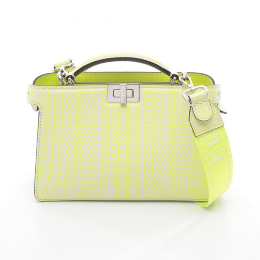 Fendi Handbag Peekaboo ISeeU X-cross White Neon Yellow Leather