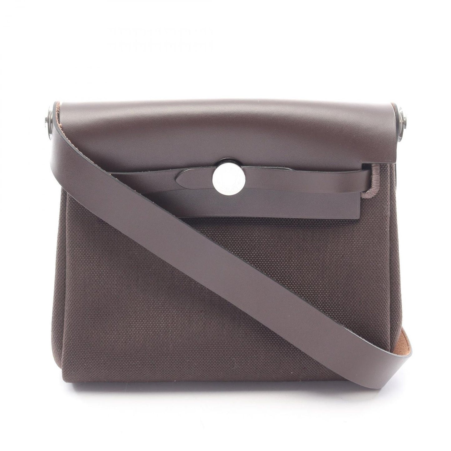 Hermes Shoulder Bag Herbag Zip Mini Ebene Leather Canvas