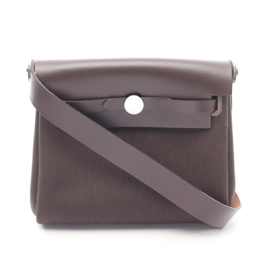 Hermes Shoulder Bag Herbag Zip Mini Ebene Leather Canvas