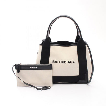 Balenciaga Handbag Navy Cabas XS 2-Way Natural Black Canvas Leather