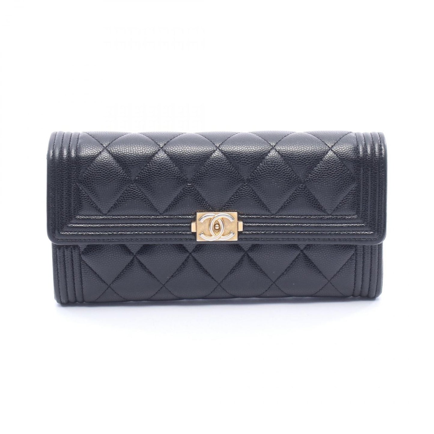 Chanel Bifold Wallet Boy Black Calf Boy Zip