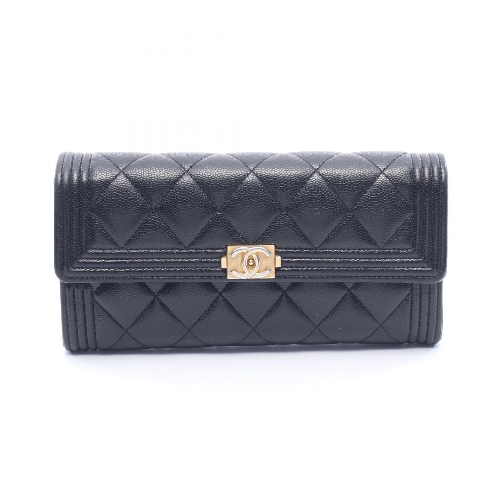 Chanel Bifold Wallet Boy Black Calf Boy Zip