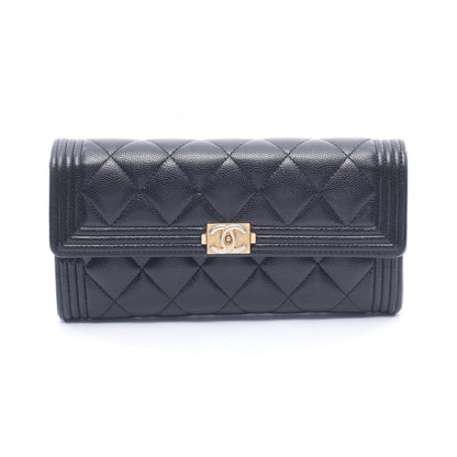 Chanel Bifold Wallet Boy Black Calf Boy Zip