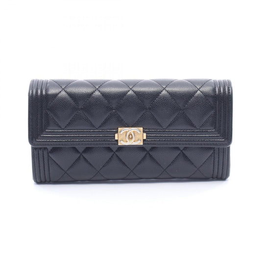 Chanel Bifold Wallet Boy Black Calf Boy Zip