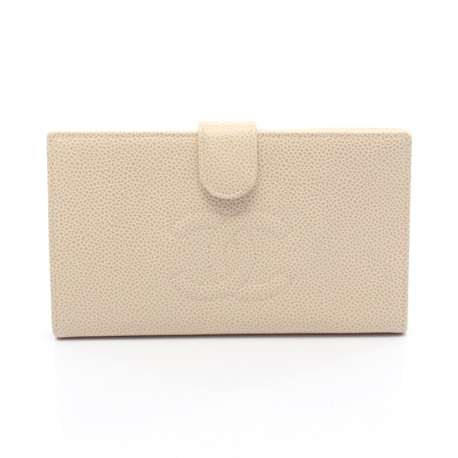 Chanel Bifold Wallet CC Logo Ivory Caviar Leather Clasp