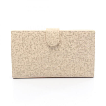 Chanel Bifold Wallet CC Logo Ivory Caviar Leather Clasp