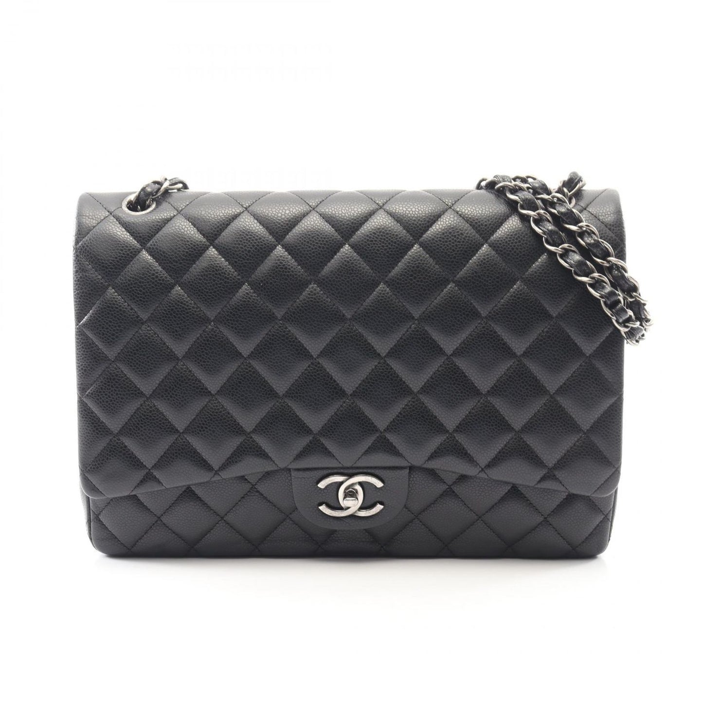Chanel Shoulder Bag Big Quilted 34 Double Flap Black Leather Chain