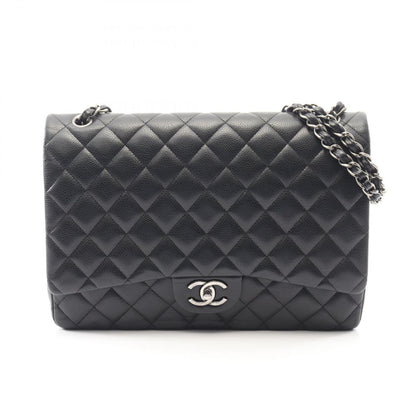 Chanel Shoulder Bag Big Quilted 34 Double Flap Black Leather Chain
