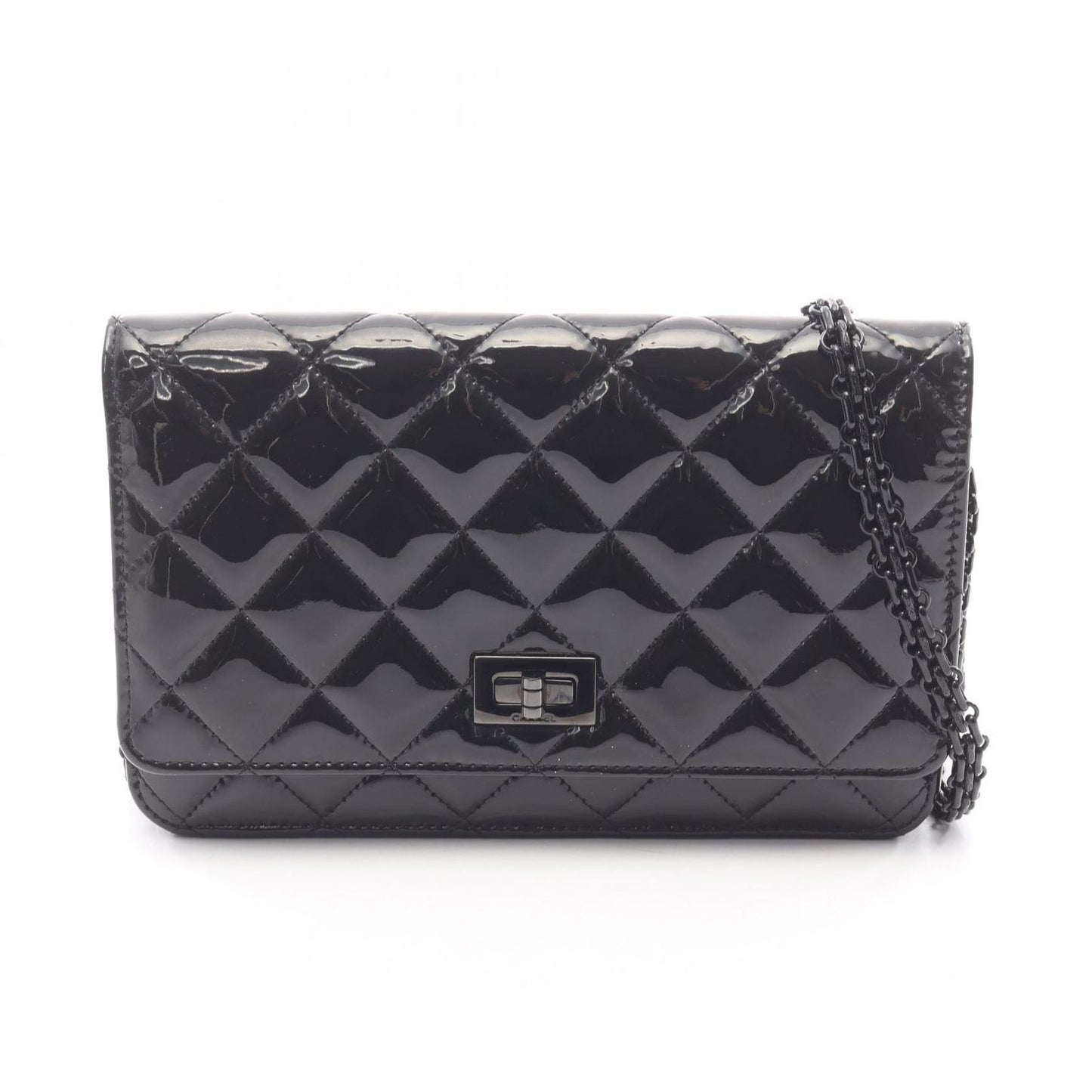 Chanel Shoulder Bag 2.55 Quilted Black Patent Leather Chain Wallet