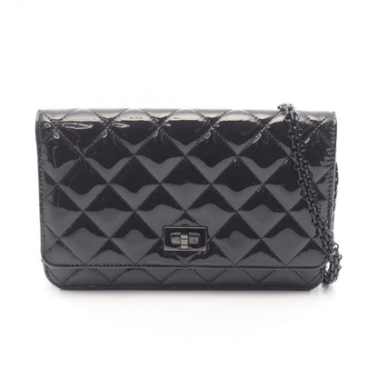 Chanel Shoulder Bag 2.55 Quilted Black Patent Leather Chain Wallet
