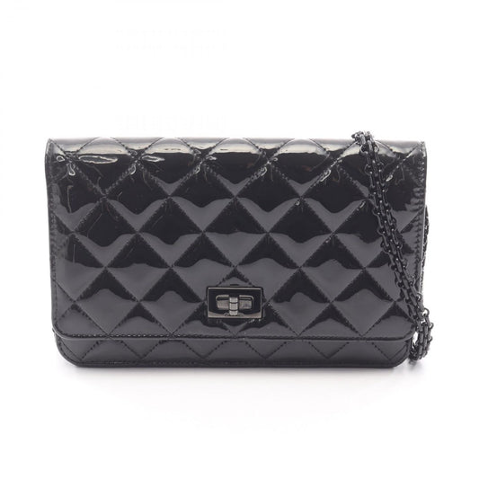 Chanel Shoulder Bag 2.55 Quilted Black Patent Leather Chain Wallet