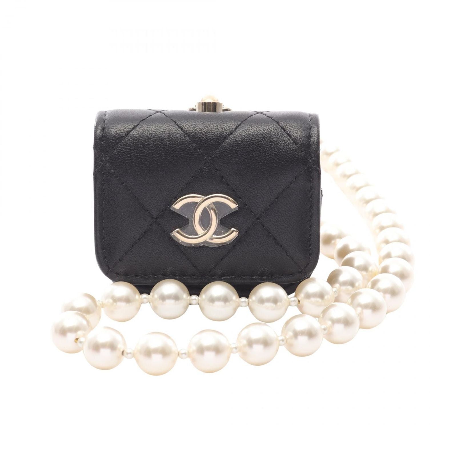 Chanel Quilted Airpods Case with Shoulder Strap Black