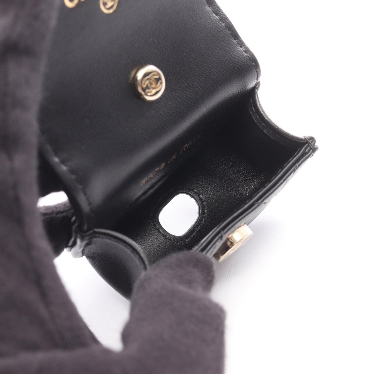 Chanel Quilted Airpods Case with Shoulder Strap Black — view 3