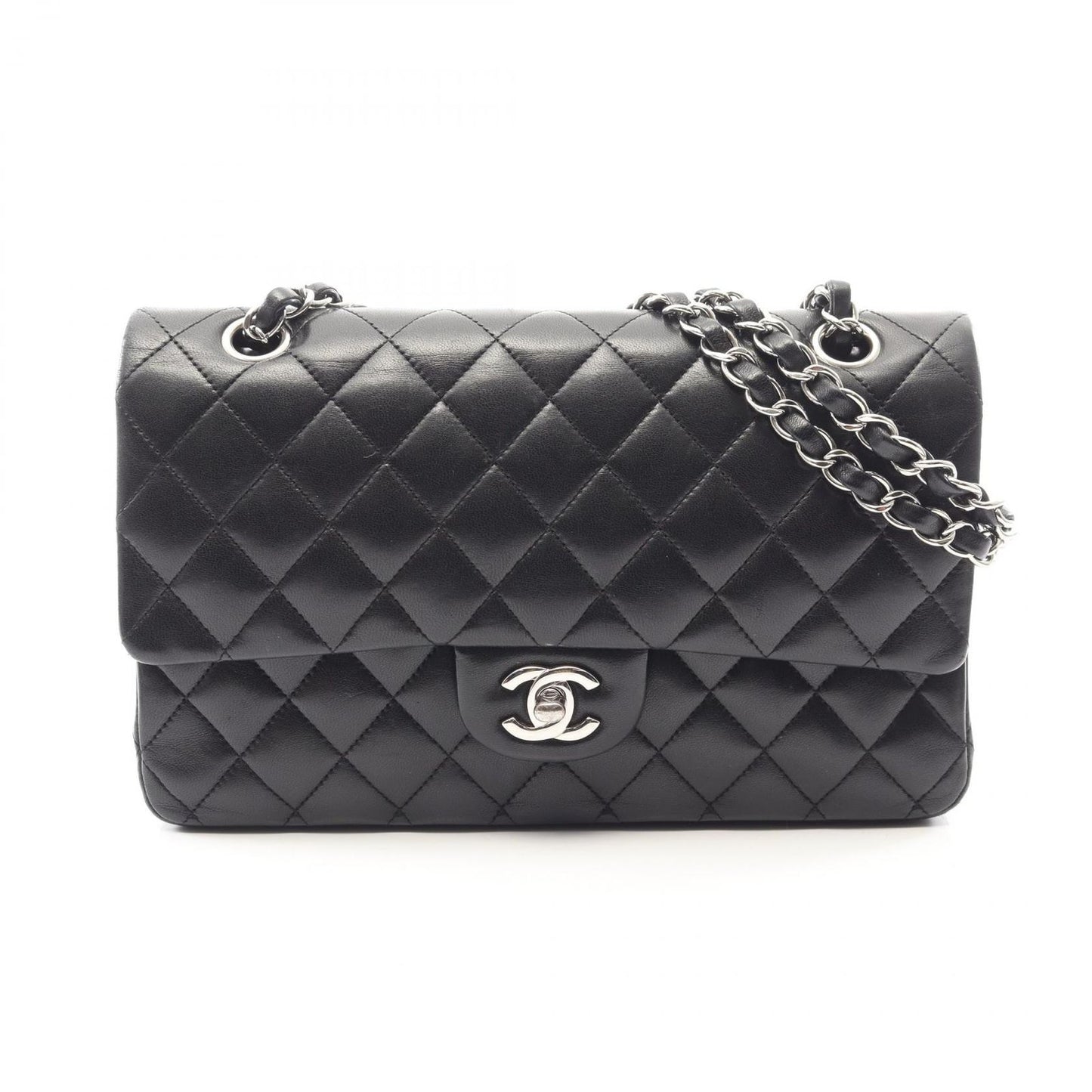 Chanel Shoulder Bag Quilted Double Flap Black Lambskin Chain