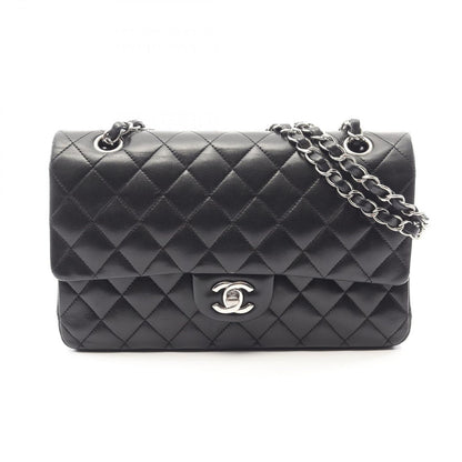 Chanel Shoulder Bag Quilted Double Flap Black Lambskin Chain