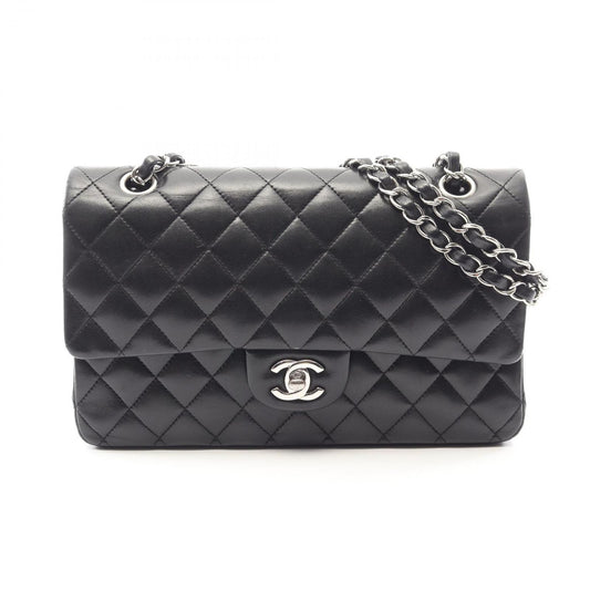 Chanel Shoulder Bag Quilted Double Flap Black Lambskin Chain