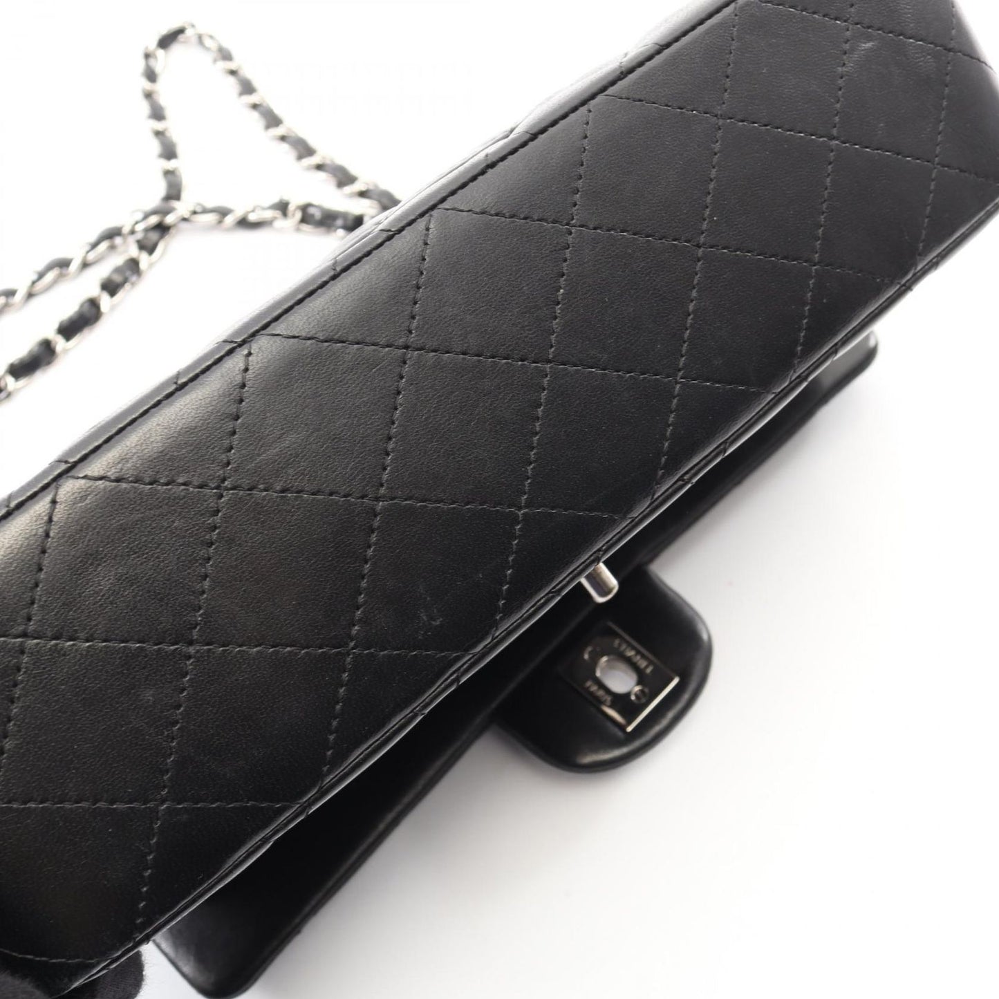 Chanel Shoulder Bag Quilted Double Flap Black Lambskin Chain — view 8