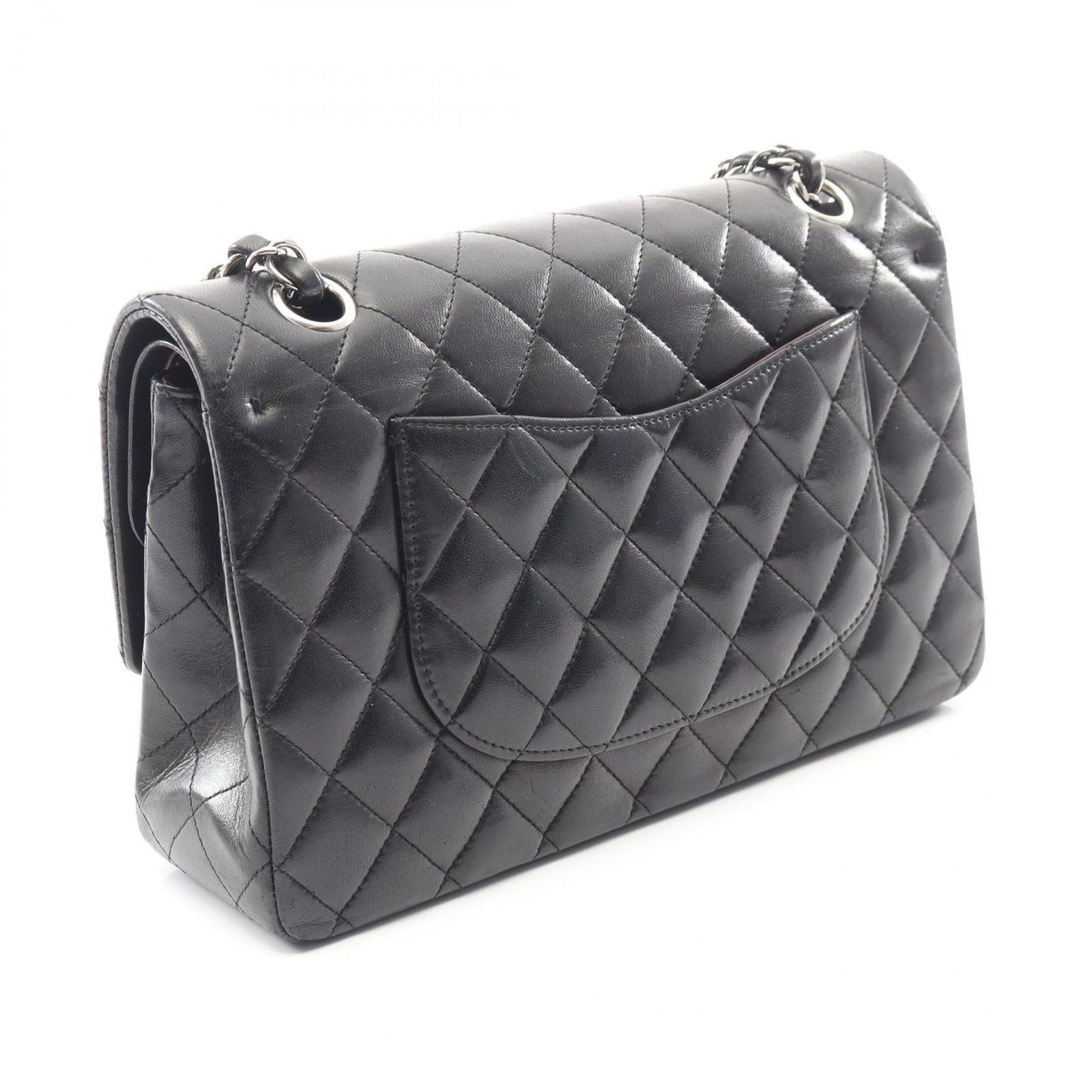Chanel Shoulder Bag Quilted Double Flap Black Lambskin Chain — view 2