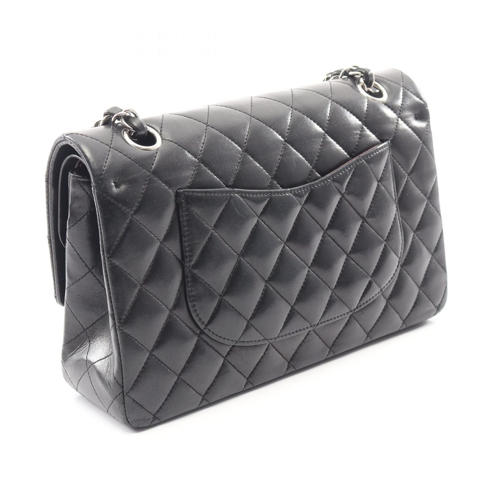 Chanel Shoulder Bag Quilted Double Flap Black Lambskin Chain — view 2