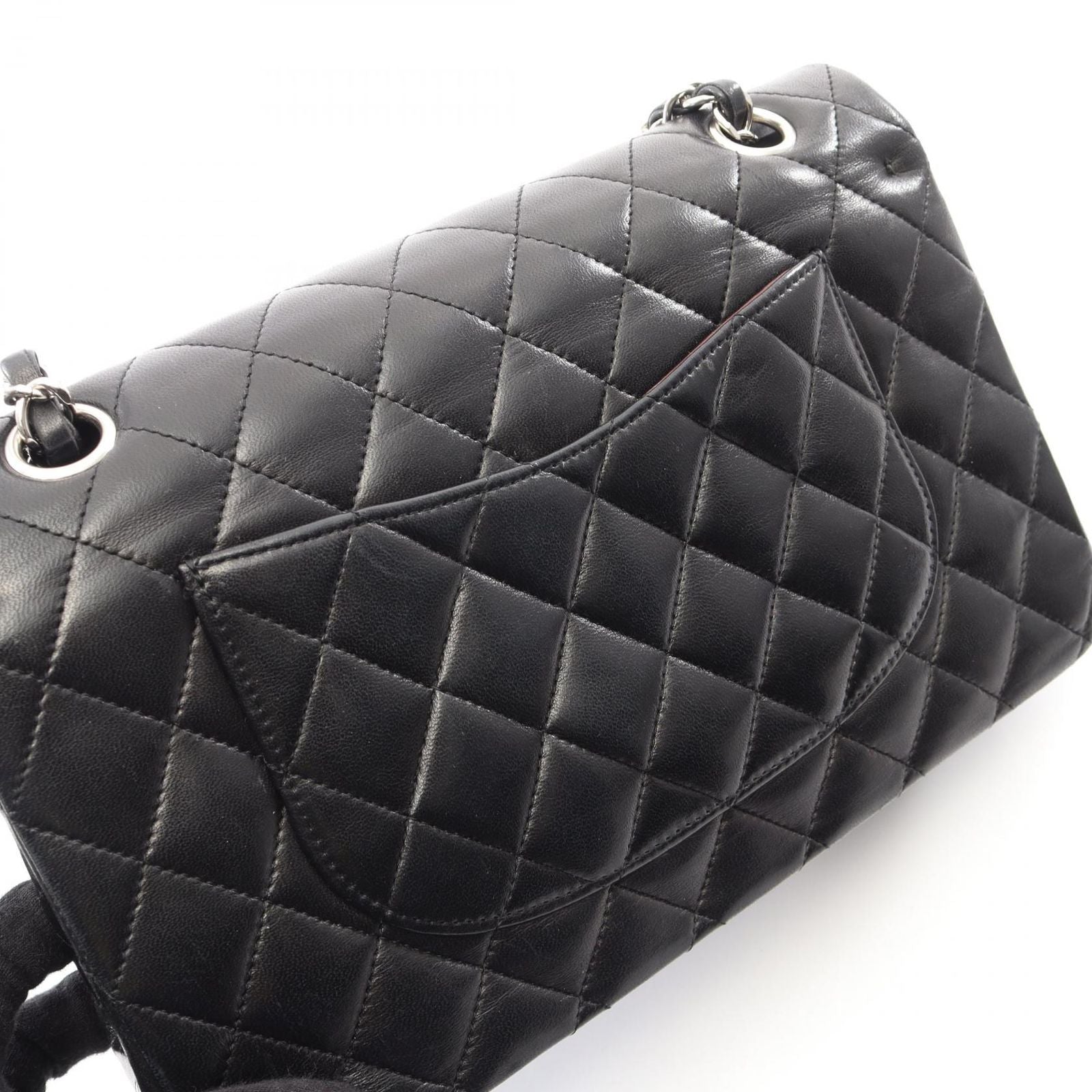 Chanel Shoulder Bag Quilted Double Flap Black Lambskin Chain — view 9