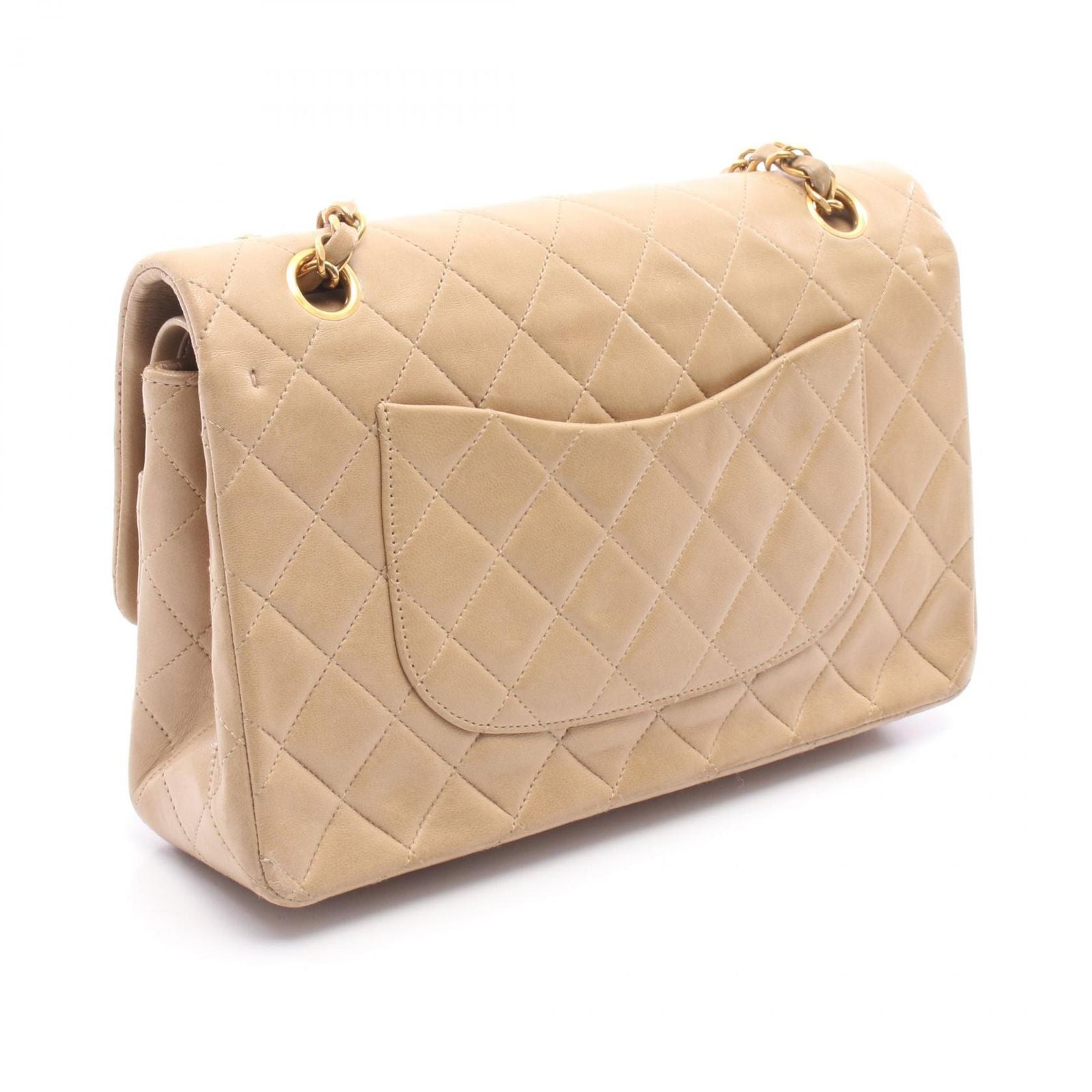 Chanel Shoulder Bag Quilted Double Flap Beige Lambskin Chain — view 2