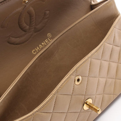 Chanel Shoulder Bag Quilted Double Flap Beige Lambskin Chain — view 9