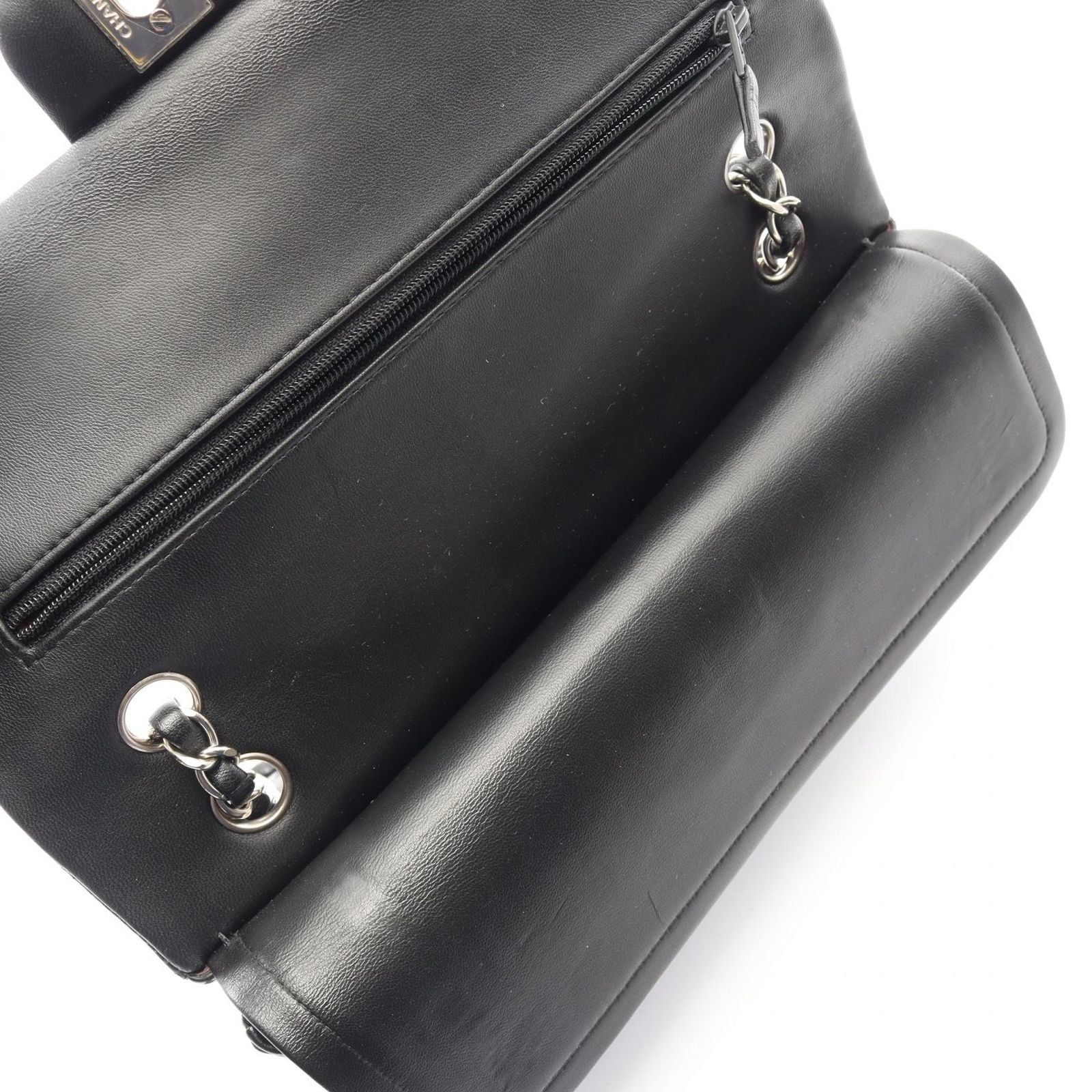 Chanel Shoulder Bag Quilted Double Flap Black Lambskin Chain — view 6