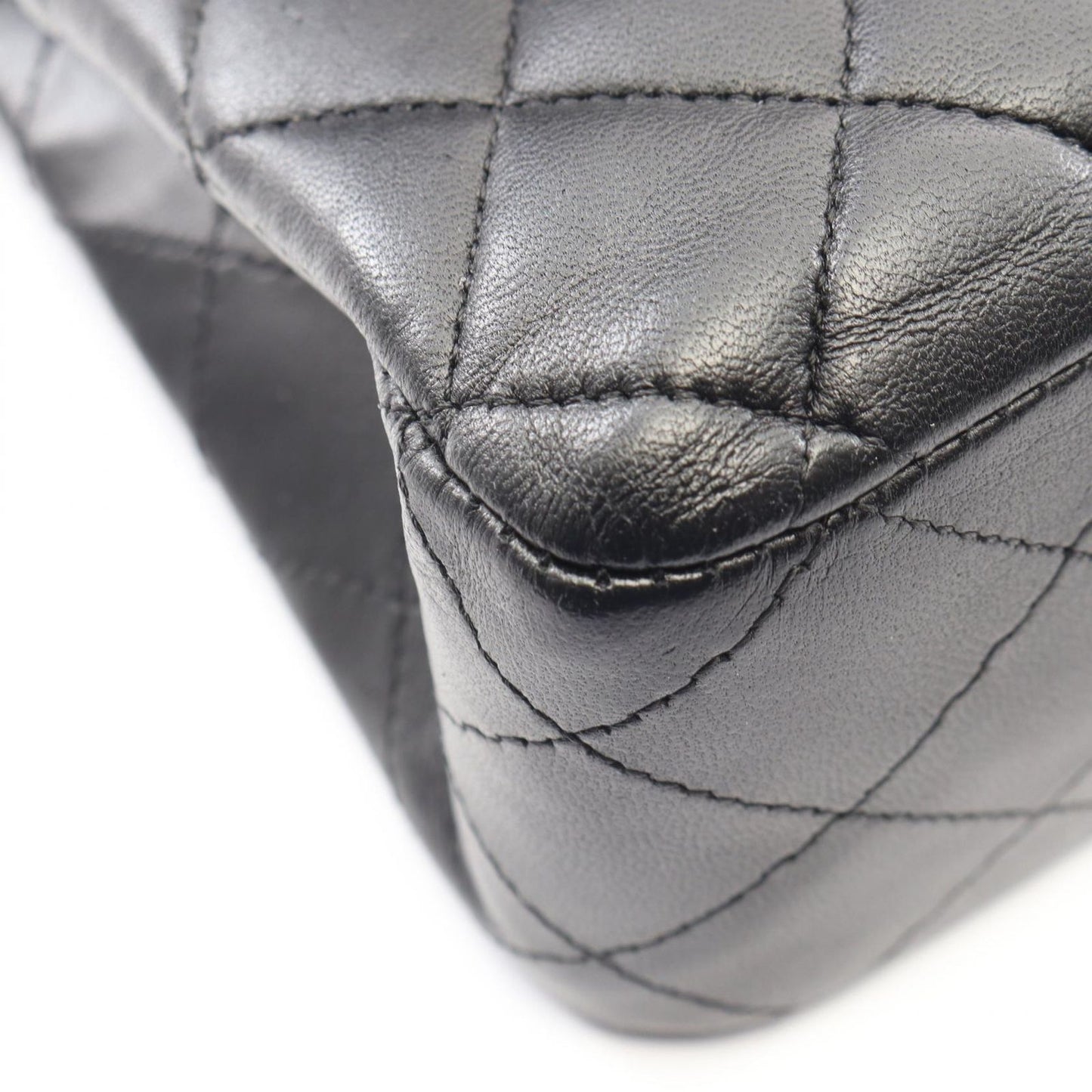 Chanel Shoulder Bag Quilted Double Flap Black Lambskin Chain — view 7